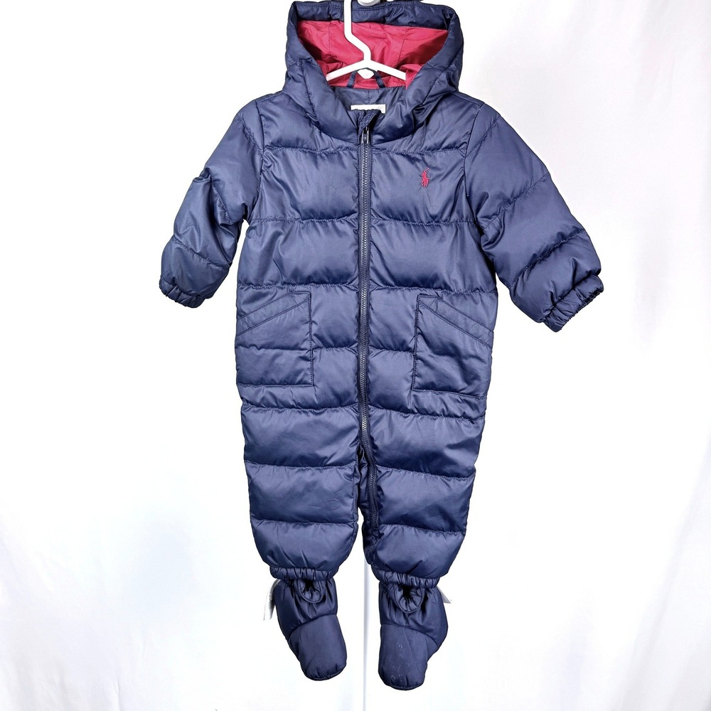 Polo Ralph Lauren Baby 6M Navy Down Puffer Bunting Snowsuit Hooded One Piece